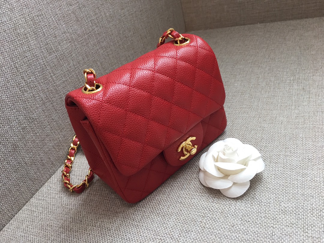 Mini Classic Flap Caviar Bag A01115 Red/Gold